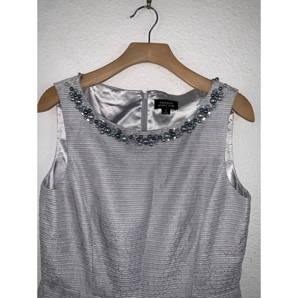 Tahari sz 8 Holiday‎ beaded neck sleeveless sparkly  dress - Picture 3 of 7